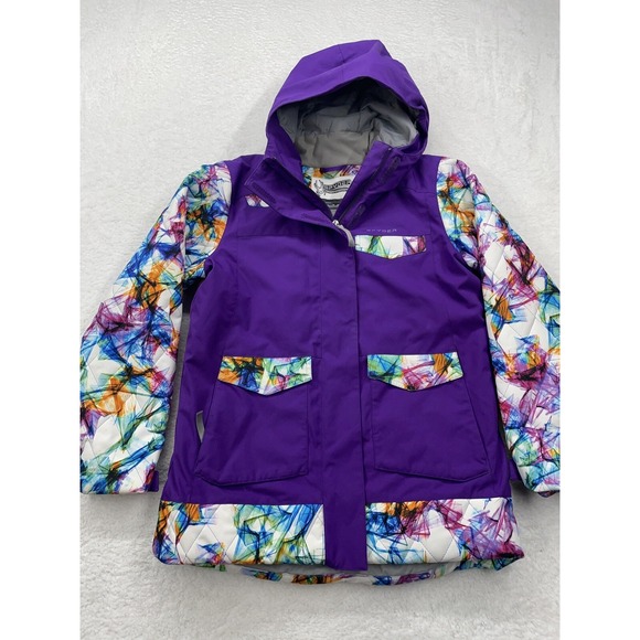 Spyder Girls Claire Jacket Size 14 Purple Geometric Majesty‎ White Ski Snowboard - Picture 1 of 15